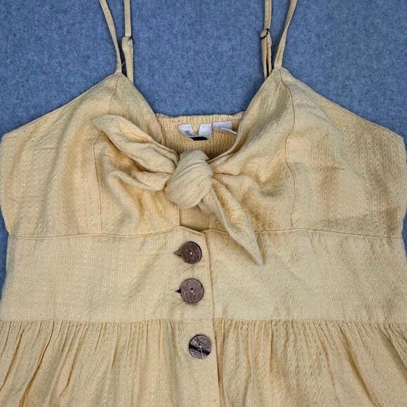 Roxy Under‎ The Cali Sun Dress Sz Medium Button Yellow Midi Bow At Bust Surfer - Picture 3 of 7